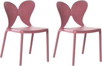 Beliani Set of 2 Garden Chairs Pink Synthetic Material Plastic Indoor Outdoor Garden Butterfly Backrest Dining Room Modern Minimalist Style LARISSA