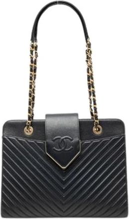 Chanel Pre-owned Quilted Calf Leather Tote - Dames - Vintage Schoudertas - Zwart - ONE Size - Leer - Vintage