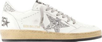Golden Goose Womens Ball Star Sneakers - Golden Goose Leather White- Silver Calfskin Shoes