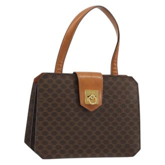 Celine Vintage Macadam Handbag Canvas Brown Canvas Handbag (Pre-Owned)