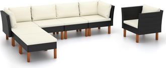 vidaXL Vidaxl - Set Muebles De Jard&iacute;n 7 Pzas Rat&aacute;n Sint&eacute;tico Eucalipto Negro