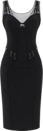 Elisabetta Franchi Black Round Neck Sleeveless Midi Dress