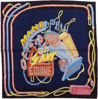 Herm&egrave;s Pre-owned Scarves, female, Blue, Size: ONE SIZE Pre-owned Gavroche Chevaloscope Scarf