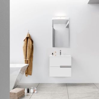 Aurlane Aurlane - Mueble De Ba&ntilde;o 60 Cm Blanco Glossy - 2 Cajones Y Lavabo De Cer&aacute;mica Blanca