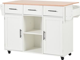 STILVORA Carro De Cocina Con 3 Cajones, 3 Compartimentos, Encimera Abatible, Toallero Y Ruedas 139x46x91,5 Cm