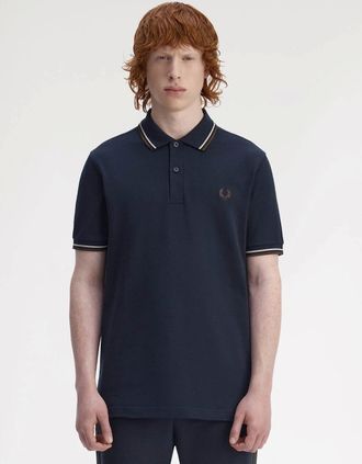 Fred Perry Mens Fred Perry Mens Twin Tipped Signature Polo Shirt - Anchor Grey/Tennis Ball Yellow 58A - Black - Size: 42