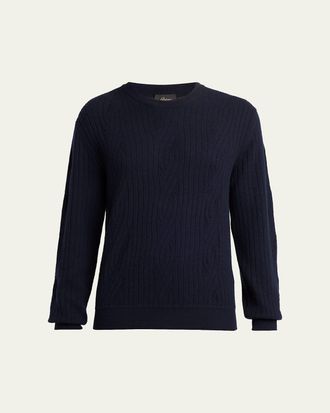 Brioni Mens Wool and Cashmere Cable Knit Crewneck Sweater