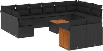 vidaXL Set De Sof&aacute;s De Jard&iacute;n Y Cojines 13 Pzas Rat&aacute;n Sint&eacute;tico Negro Vidaxl