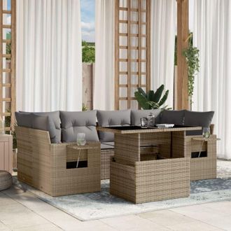 vidaXL Vidaxl - Set Sof&aacute;s De Jard&iacute;n 7 Piezas Y Cojines Rat&aacute;n Sint&eacute;tico Beige