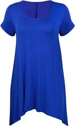 Purple Hanger Womens New Plain Uneven Dipped Hem Round Scoop Neck Ladies Short Sleeve Stretch Fit T-Shirt Top Royal Blue Size 20-22