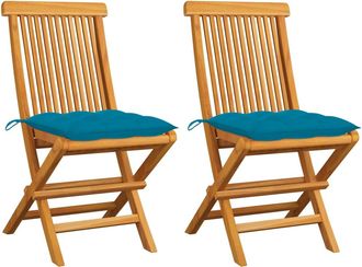 vidaXL Vidaxl - Sillas De Jard&iacute;n 2 Uds Madera De Teca Con Cojines Azul Claro