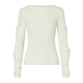 Liu Jo Maglia Chiusa M/L Rouches Tess - Dames - Ronde hals truien - Wit - L - Wol - Truien & Vesten