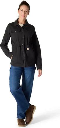 Carhartt Work in Progress Tencel Fiber Coat Womens Black Droptail Hem Button Front POSH070