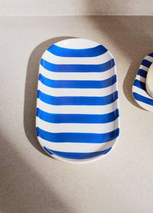 Mango Vassoio bagno ceramica righe dipinte blu - Home - Taglia unica - MANGO HOME