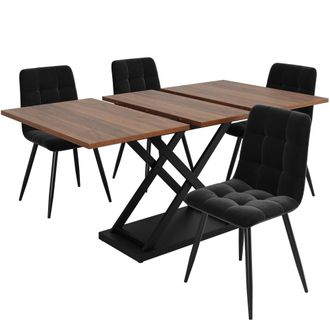 Urban Meuble Conjunto mesa extensible nogal y 4 sillas de terciopelo