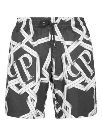 Philipp Plein printed swim shorts - men - Polyester - XXXXL - Black