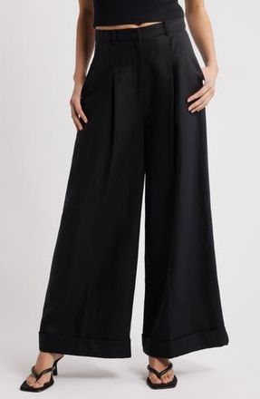 Faithfull The Brand Clove Cuff Wide Leg Linen Pants in Black at Nordstrom Rack, Size Medium