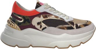 Emanuelle Vee Multicolor Leren Sneaker met Dierenprint - Dames - Sneakers - Veelkleurig - 36 EU - Leer - Schoenen