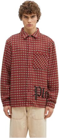 Pleasures Cross Werkshirt - Heren - Casual Overhemden - Rood - L - Wol - Overhemden
