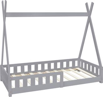 ML Design Cama infantil tipi 80x160cm gris claro + colchón de espuma y protecció