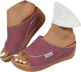 Generic Orthopedic Sandals Women White Wedge Sandals for Women Wide Fit Ladies Sliders with Arch Support Open Toe Non Slip On Platform Shoes Dressy Casual Sum