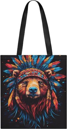 Generic Bear Native Indian Chief Womens Tote Casual Shopping Bag Lightweight Shoulder Bags Hobos Handbag for Work Travel Daily 35x40cm