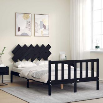 vidaXL Estructura Cama De Matrimonio Con Cabecero Madera Maciza Negro Vidaxl