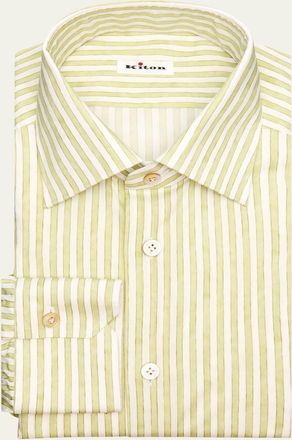 Kiton Mens Stripe Cotton-Stretch Point Collar Dress Shirt