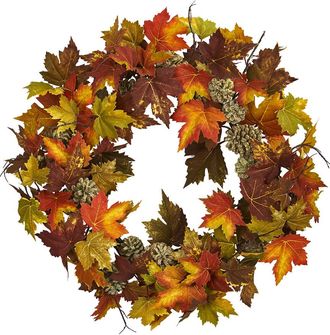 Nearly Natural Maple And Pine Cone Wreath