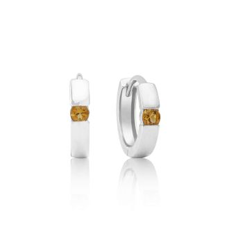 MAX + STONE 14k Yellow or White Gold Small Round Gemstone Huggie Hoop Earrings
