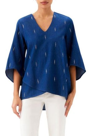 Karen Kane Embellished Asymmetric Hem Chambray Top in Denim at Nordstrom, Size X-Small
