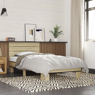 vidaXL Estructura Cama Madera Ingenier&iacute;a Metal Roble Sonoma 90x190 Cm Vidaxl