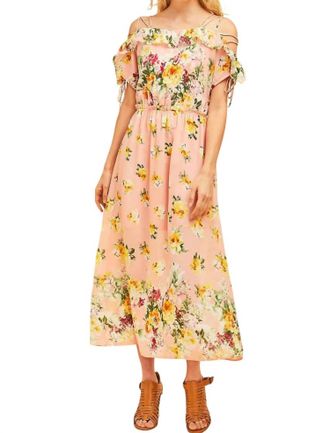 Entro Floral Lace Up Maxi Dress In Pink
