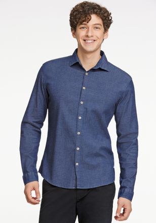 Lindbergh Langarmhemd LINDBERGH, Herren, Gr. L, N-Gr, blau (dk blau), Web, Obermaterial: 98% Baumwolle, 2% Elasthan, unifarben, relaxed fit taillenbedeckt, 2-Kn