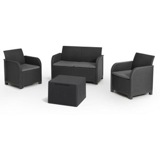 Keter Conjunto 2 Sillones + Sof&aacute; + Contenedor Rosalie Lounge Antracita