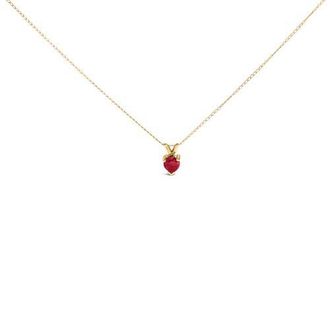 House of Brilliance 14K Gold 5X5 MM Heart Shaped Gemstone Solitaire Pendant Necklace in Red Ruby | Yellow at Nordstrom