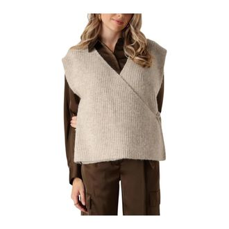 Another Label Beige Gebreid Vest voor Vrouwen - Dames - V-hals truien - Beige - M - Truien & Vesten