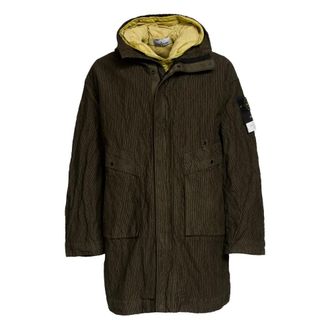 Stone Island Jassen, Heren, Bruin, M, Katoen, Militair Groene Parka Jas Jas