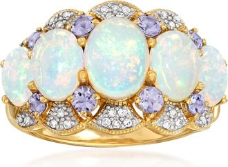 Ross-Simons Ethiopian Opal and Tanzanite Ring With Diamonds in 14kt Yellow Gold