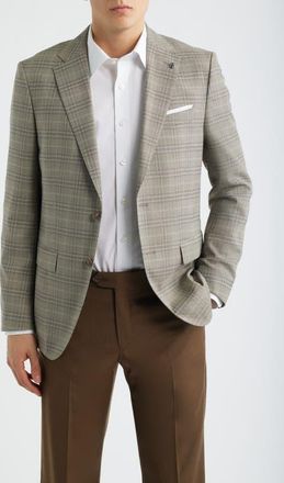 BOSS Hutson Slim Fit Plaid Stretch Sport Coat in Open Bge at Nordstrom, Size 46 Regular