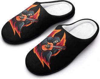 Generic Grim Reaper Guitarist Mens Slippers Comfortable And Non-slip Cotton Slipper Shoe for House