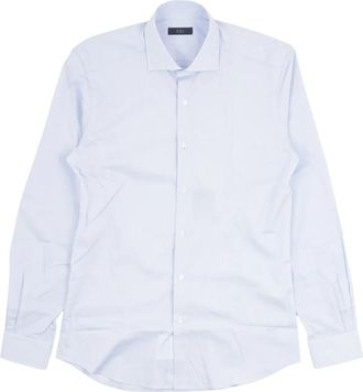 Fay Stretch Poplin Overhemd met Italiaanse Kraag - Heren - Zakelijke Overhemden - Blauw - 3XL - Katoen - Overhemden