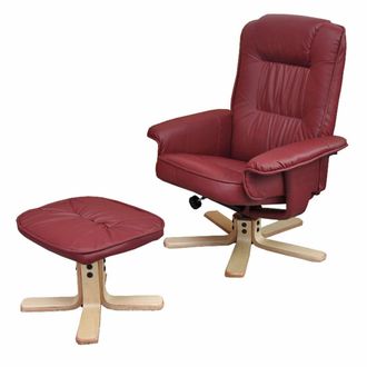 Hhg Hhg - Sill&oacute;n Relax M56, Sill&oacute;n Tv Sill&oacute;n Tv Con Taburete Otomana, Polipiel Madera De Eucalipto Certificado Mvg, Burdeos
