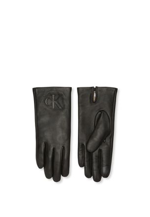 Calvin Klein Lederhandschuhe CALVIN KLEIN RAISED CK LEATHER GLOVE, Damen, Gr. S, schwarz, Schafsleder, unifarben, Handschuhe Lederhandschuhe, Aus Schaf-Nappaleder