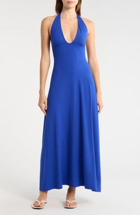 PacSun Alexa Plunge Halter Neck Midi Dress in Blue at Nordstrom, Size Xx-Small