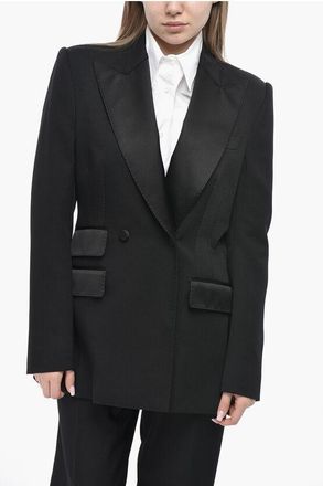 Dolce & Gabbana Wool-Blend Double-Breasted Blazer with Satin Details size 44