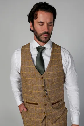 PAUL ANDREW Harris Tweed Brown Waistcoat