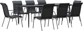 vidaXL Juego De Comedor Para Jard&iacute;n 9 Piezas Acero Y Textilene Negro Vidaxl