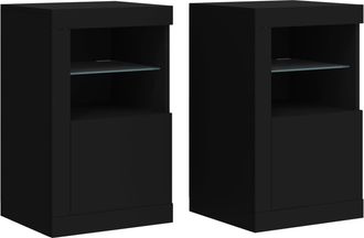 vidaXL Mesitas De Noche Con Luces Led 2 Uds Madera Ingenier&iacute;a Negra Vidaxl