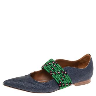 Malone Souliers Navy Blue/green Canvas And Fabric Martina Luwolt Ballet Flats
